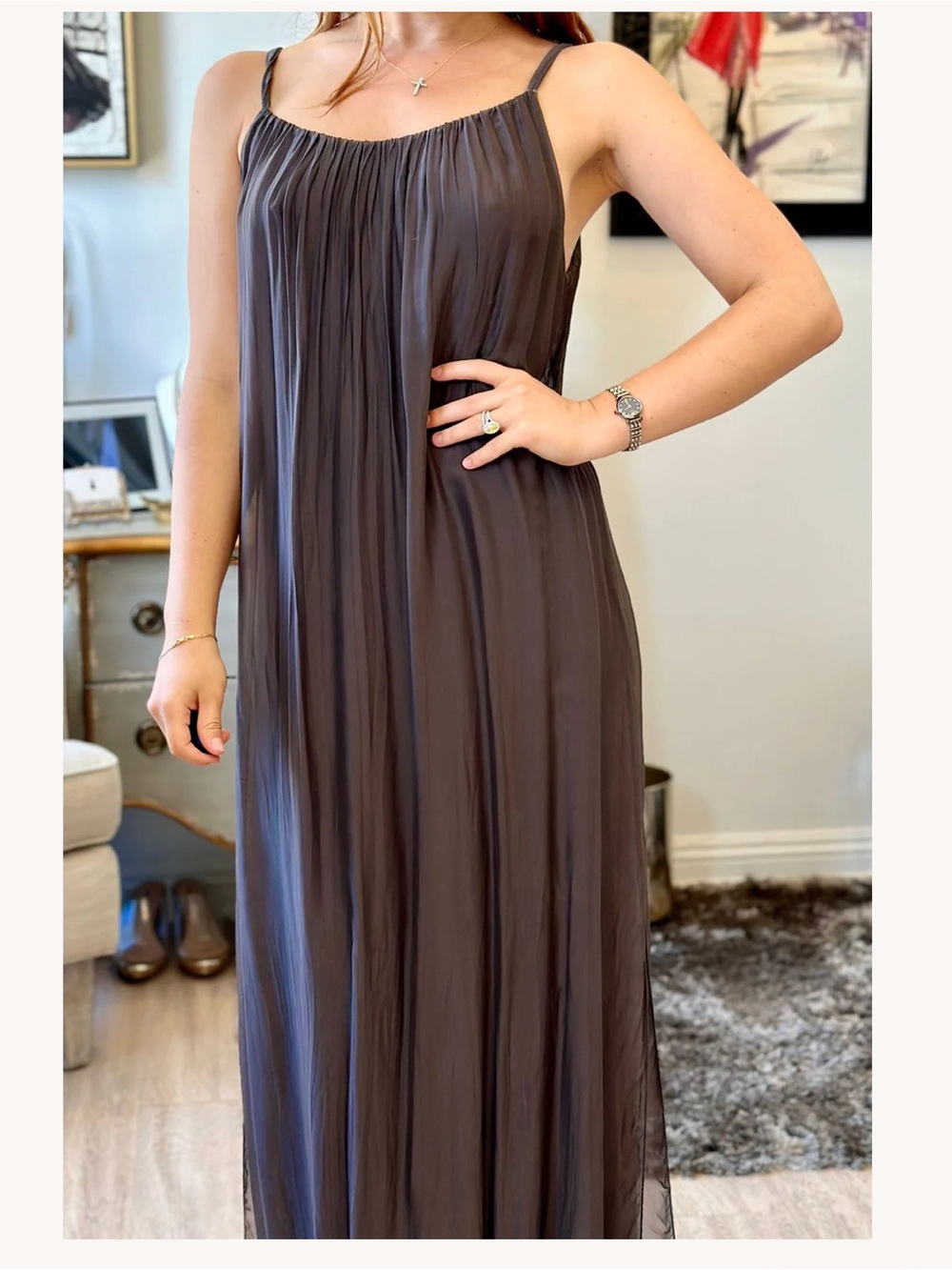 Meo Meli Silk Slip Dress 3500 GREY/GREEN